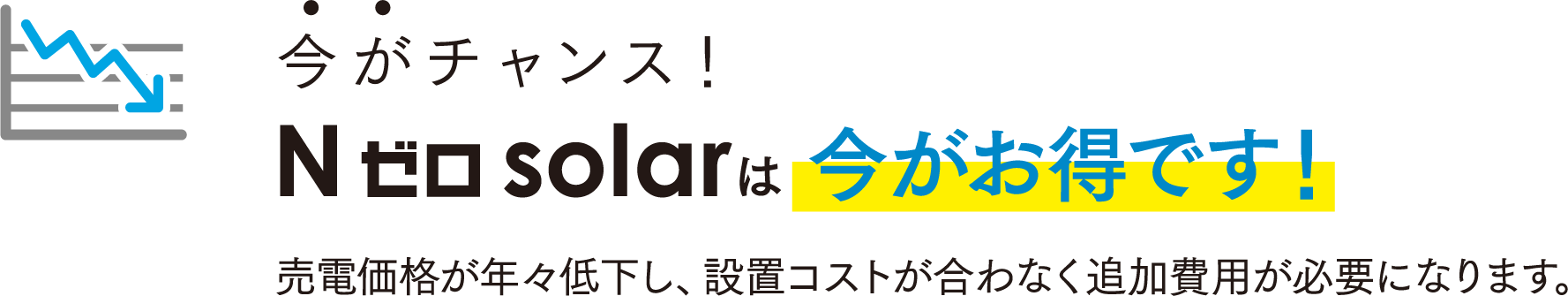 今がチャンス！　Nゼロsolarはいまがお得です！　売電価格が年々低下し、設置コストが合わなく追加費用が必要になります。
